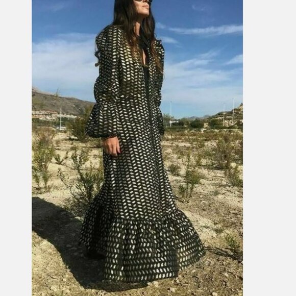 ZARA Metallic Long Dress with Flounced Hem NWT - Picture 7 of 10